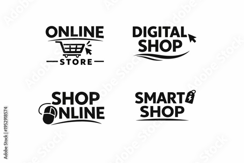 Collection of e-commerce logos featuring online store and digital shop designs