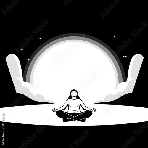 Woman meditates in lotus position calmly.