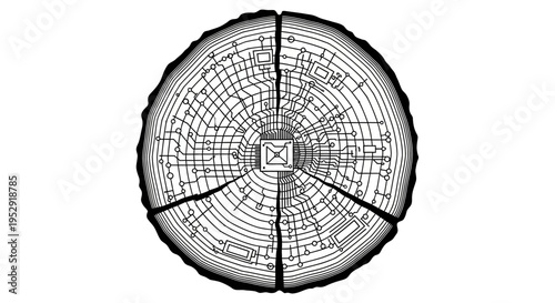 Wood Tree Ring Circuit Board Technology Concept