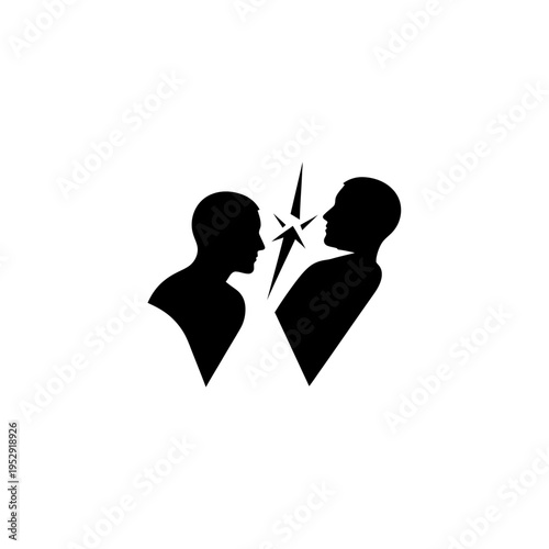 Two Silhouettes Facing Off, Conflict Concept