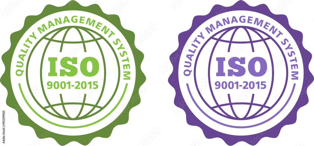 Obraz premium ISO 9001:2015 Certified Symbol Quality Assurance Logo Certification Standard Compliance Vector Design