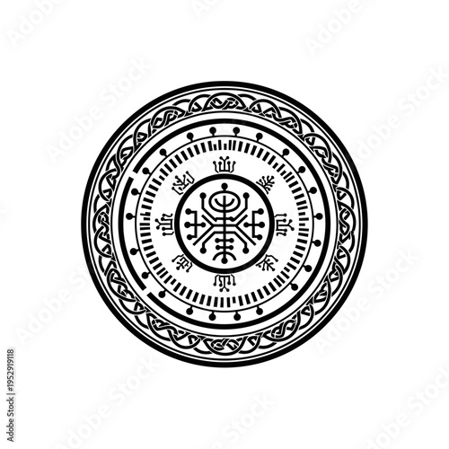Viking Symbol Rune Magic Circle Abstract Pattern Black White