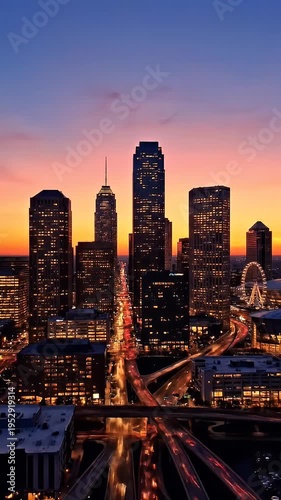 Atlanta Downtown at Sunset - This aerial shot captures the vibrant cityscape of downtown Atlanta at sunset.