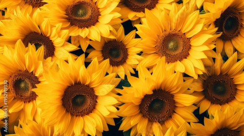 A photo of a bright field of sunflowers.