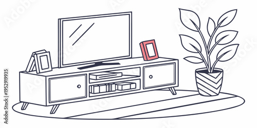 A cozy living room setup with a television, stereo equipment, and a potted plant