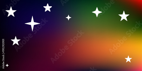 Abstract Colorful Night Sky Background with Sparkling Star Icons and Vibrant Multi Hue Gradients Featuring Deep Blue Orange and Green Tones for Modern Graphic Design and Web Wallpapers