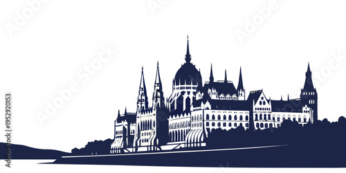 Majestic castle on a hill overlooking a serene lake at sunset.