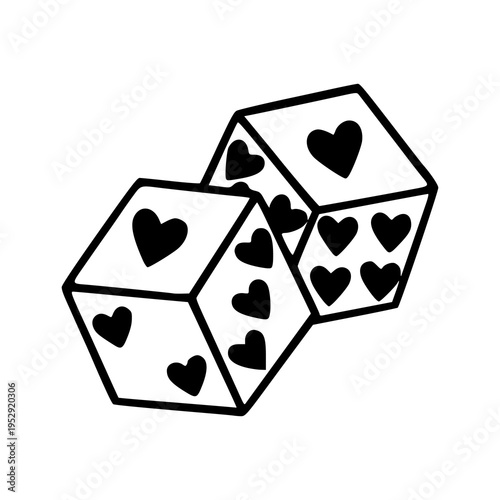 hand drawn dice with heart shapes for romantic theme design