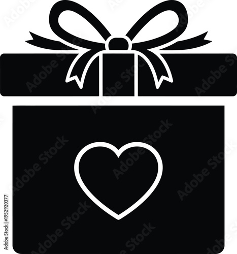 A gift box with a bow and a heart symbol on the lid representing love and giving Vector