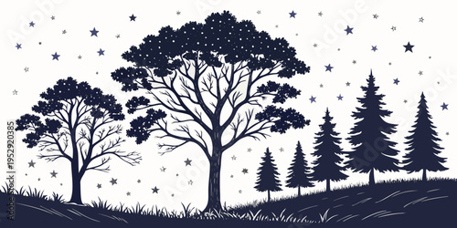 A serene winter scene with snow-covered trees and a peaceful landscape