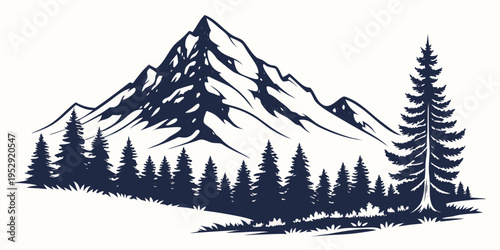 Majestic mountain landscape with snow-capped peaks and dense forest