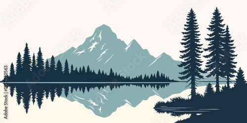 Majestic mountain landscape with a serene lake and lush green trees