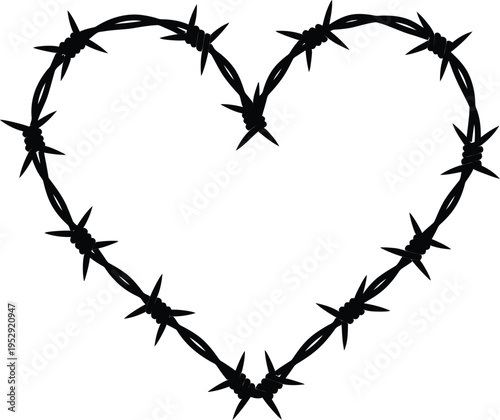 A barbed wire heart symbolizing love intertwined with challenges and resilience Vector