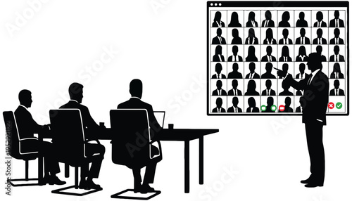 Businessman presenting to colleagues and remote workers in a virtual meeting