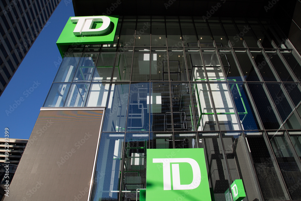 Fototapeta premium Toronto, Canada, February 2, 2026: TD Canada Trust bank, located in the Toronto business and financial center