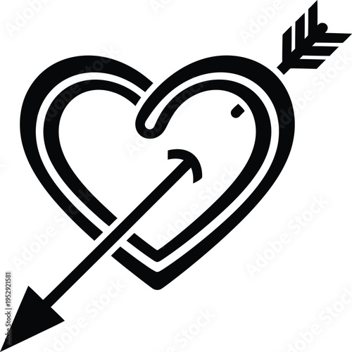 A stylized heart pierced by a feathered arrow symbolizing love and affection Vector