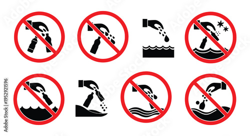 Prohibition signs depicting birds over water bodies river pool lake and sea