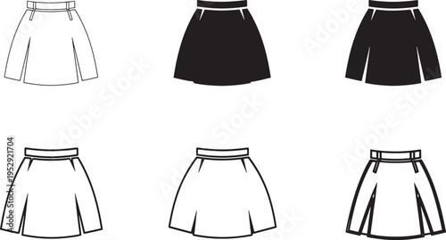 Variations of a-line skirts with different waistband and hem designs