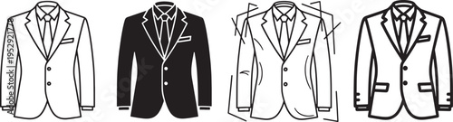 Four different styles of men's formal blazers displayed side by side