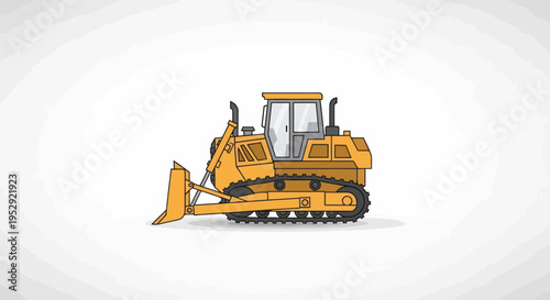 Yellow bulldozer on white background, cartoon style heavy machinery illustration