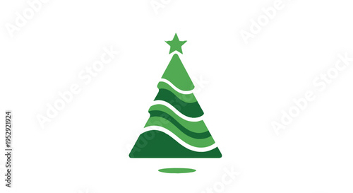 Stylized Green Christmas Tree Icon with Star on White Background