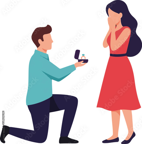 A man proposing to a woman with a ring in a romantic gesture