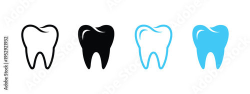 tooth icon dental clinic logo, human teeth vector illustration, blue dentistry logotype, oral hygiene concept, dentist sign, molar tooth enamel symbol, simple clean pictogram design.