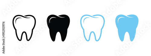 dental tooth icon, clinic logo symbol, human teeth illustration, blue dentistry branding concept, oral hygiene and dentist sign, molar enamel pictogram, minimal vector design.