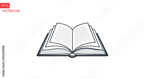 Open Book Icon Vector Illustration - Simple Black and White Drawing