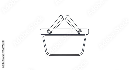 Minimalist shopping basket outline icon, simple line art, e-commerce symbol