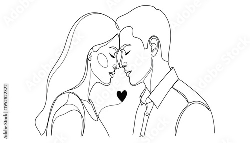 A loving couple sharing a romantic kiss in a simple line art style