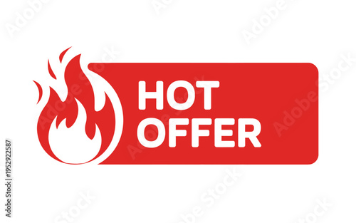 A red rectangular sign displaying a flame and the text hot offer