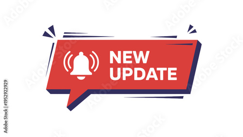 A red banner announces a new software or system update with a bell icon