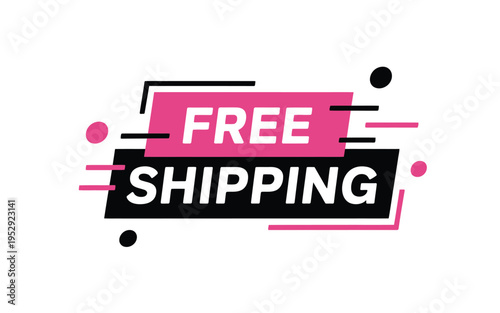 A vibrant graphic banner announces free shipping with modern geometric designs