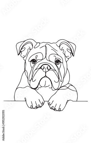 A simple outline drawing of a cute teddy bear sitting on a horizontal line in a minimalist style