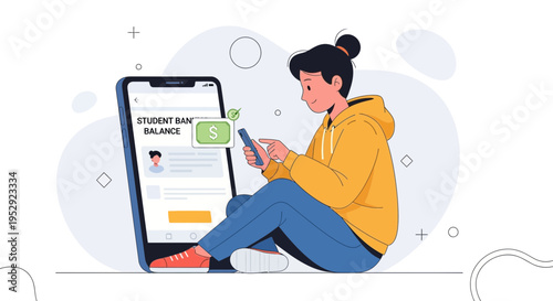 Student checking bank balance on smartphone, online banking concept