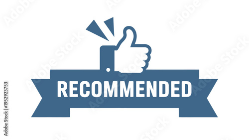 A blue recommended ribbon with a thumbs up icon signifying approval