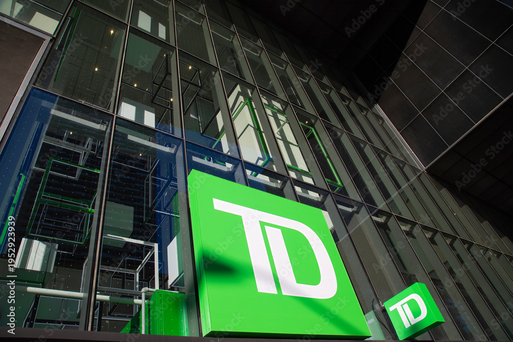 Fototapeta premium Toronto, Canada, February 2, 2026: TD Canada Trust bank, located in the Toronto business and financial center