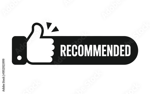 A black graphic of a hand giving a thumbs up with a recommended label
