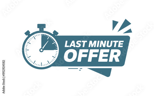 A graphic depicts a stopwatch and a last minute offer banner