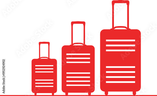 Travel Suitcase Icon Set with Rolling Luggage Bags in Different Sizes Representing Tourism Vacation Journey Transport Concept Flat Vector Illustration