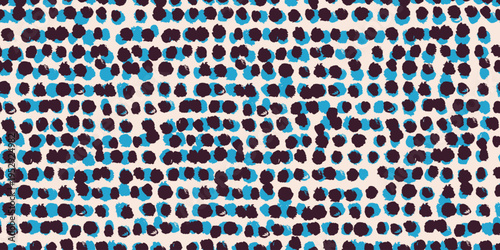 A rhythmic seamless vector pattern of hand-painted organic blobs in deep plum and turquoise on warm cream background