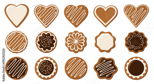Gingerbread Cookies Heart Round Flower Shapes Decorated Icing