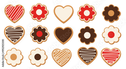 Assorted Cookies Decorated with Red Brown and White Icing