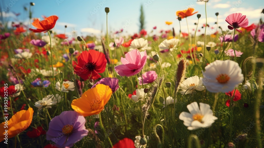Fototapeta premium A photo of a field with colorful wildflowers