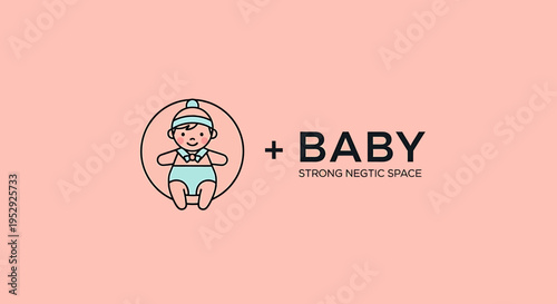 Outline Baby Icon, Minimalist Infant Design, Isolated on Pink, Vector Illustration, Flat View, Symbolic Simplicity