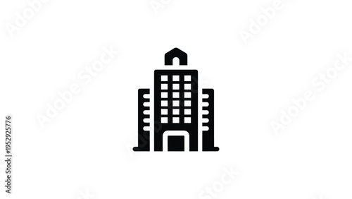 Modern high-rise building with a central archway entrance and symmetrical design