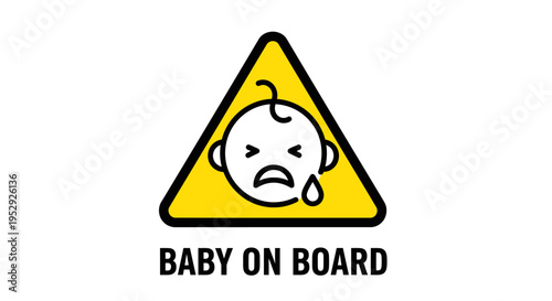 Baby On Board Warning Icon, Crying Infant, Car Safety Sign, Simple Graphic, Isolated Front View, Caution Concept
