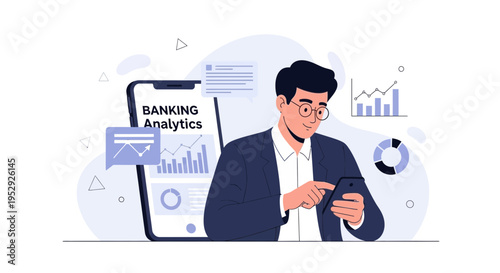 Man analyzing banking analytics on smartphone with charts and graphs