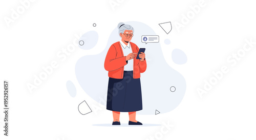 Elderly Woman Using Smartphone for Communication, Modern Technology for Seniors